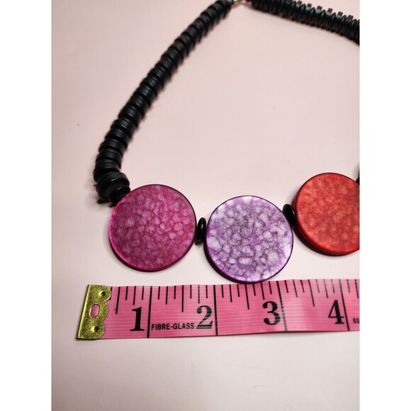 MULTICOLOR DISC BEAD SHORT BARREL CLAP CHOKER NECKLACE  BOHO RETRO COLORFUL 80'S - Picture 8 of 9